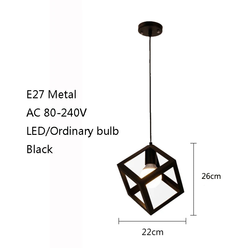 Vintage Industrial Pendant Light Black Wrought Iron Caged Hanging Lamp Chandeliers for Loft Bar Bedroom Living Dinning Room