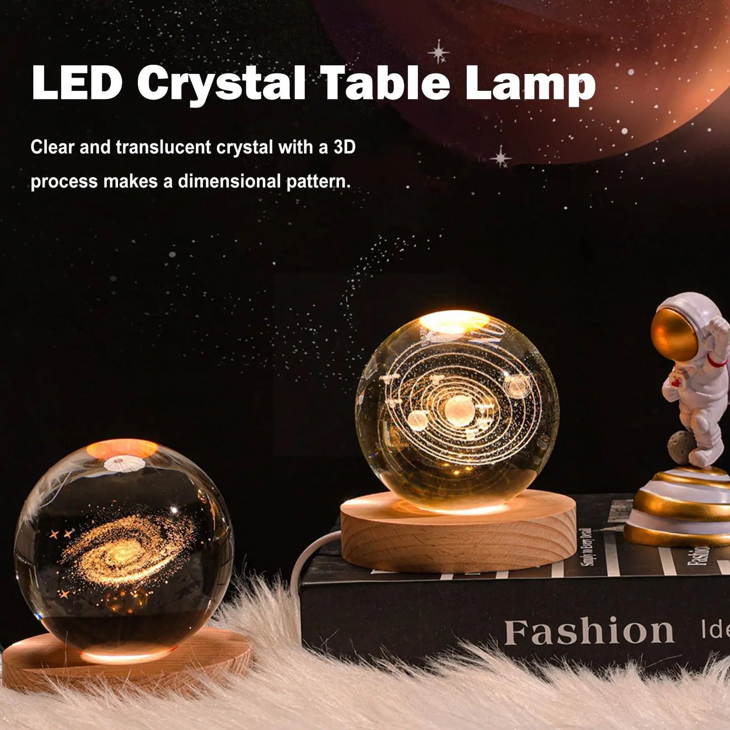 USB Night Light LED Crystal Ball Table Lamp 3D Moon Planet Galaxy Decor for Home Children's Table Lamp Party Birthday Xmas D7Z7