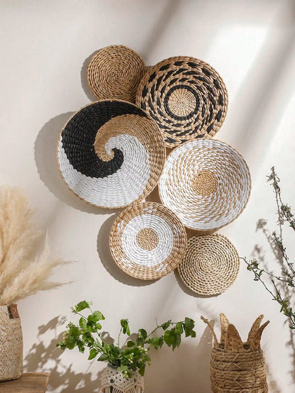 6 Pcs Boho Hand Woven Wall Basket Hanging Home Decorative Rustic Wall Basket Decor Gift For Kitchen Farmhouse Table Living Room