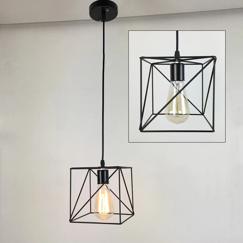 Vintage Industrial Pendant Light Black Wrought Iron Caged Hanging Lamp Chandeliers for Loft Bar Bedroom Living Dinning Room