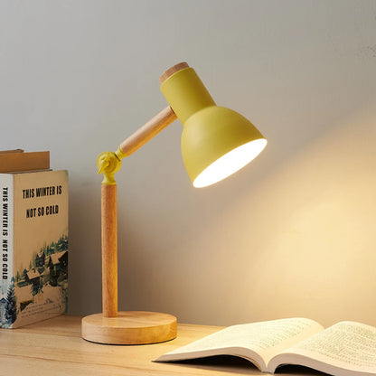 Creative Nordic Table Lamp Wooden Art LED Turn Head Simple Bedside Desk Light/Eye Protection Reading&Bedroom Study Lamp